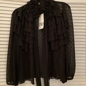 Zara Elegant Black Ruffled Blouse